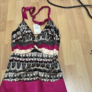 Pink and Black Silk Bebe Halter Top